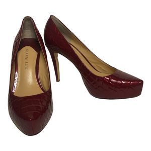 Gianni Bini Red Leather Croc Platform Pumps